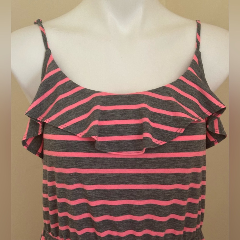 MOSSIMO Gray & Pink Striped Adjustable Straps Elastic Waist T Shirt Dress Sz L - Picture 3 of 13